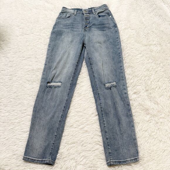 Abound Denim - Women Abound High Rise Distressed Mom Jeans in Light Blue Size 27 Casual